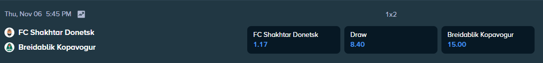 s donetsk and b kopavogur match betting odds of conference league